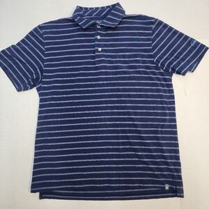 Vintage Peter Millar Men's Size Medium Blue White Striped Pocketed Polo Shirt